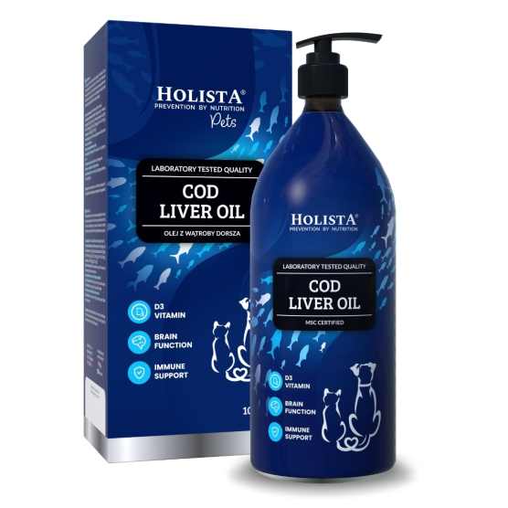 Tran z dorsza dla psa i kota 1000ml / 1 l ✔ Czysty olej najlepszej jakości Holosta