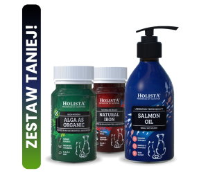 Alga dla psa i kota + Naturalne żelazo w tabletkach + Olej z Łososia 250ml 25% TANIEJ!