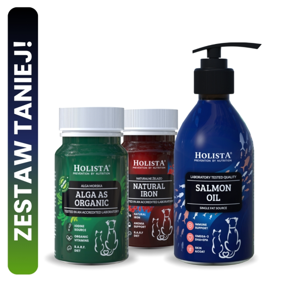 Alga dla psa i kota + Naturalne żelazo w tabletkach + Olej z Łososia 250ml 25% TANIEJ!