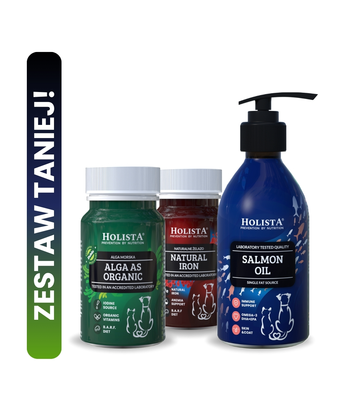 Alga dla psa i kota + Naturalne żelazo w tabletkach + Olej z Łososia 250ml 25% TANIEJ!