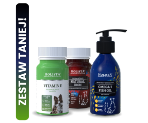Witamina E dla psa i kota + Naturalne żelazo w tabletkach + Olej Omega3 100ml 25% TANIEJ!