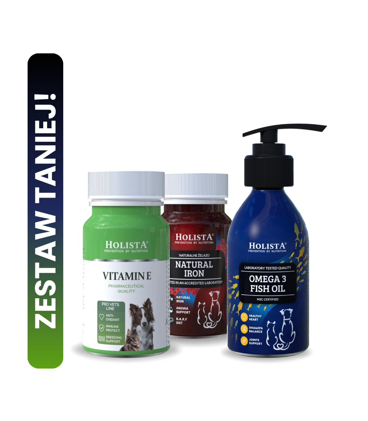 Witamina E dla psa i kota + Naturalne żelazo w tabletkach + Olej Omega3 250ml 25% TANIEJ!