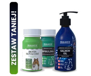 Biotin Skin & Coat + Spirulina w tabletkach + Olej z Łososia 250ml 25% TANIEJ!