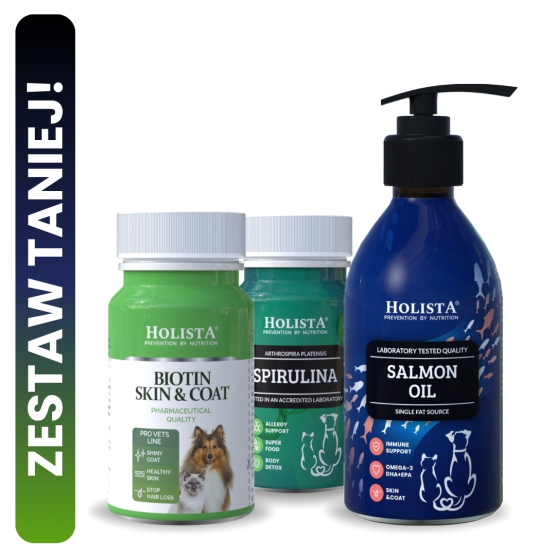 Biotin Skin & Coat + Spirulina w tabletkach + Olej z Łososia 250ml 25% TANIEJ!