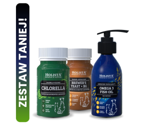 Chlorella dla psa i kota + Drożdże browarnicze w tabletkach + Olej Omega3 100ml 25% TANIEJ!