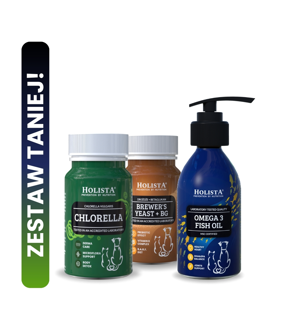 Chlorella dla psa i kota + Drożdże browarnicze w tabletkach + Olej Omega3 100ml 25% TANIEJ!
