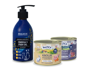 Karma mokra dla kota Królik Monobiałkowa 185g + Bażant Monoproteina 185g + Olej Omega3 250ml