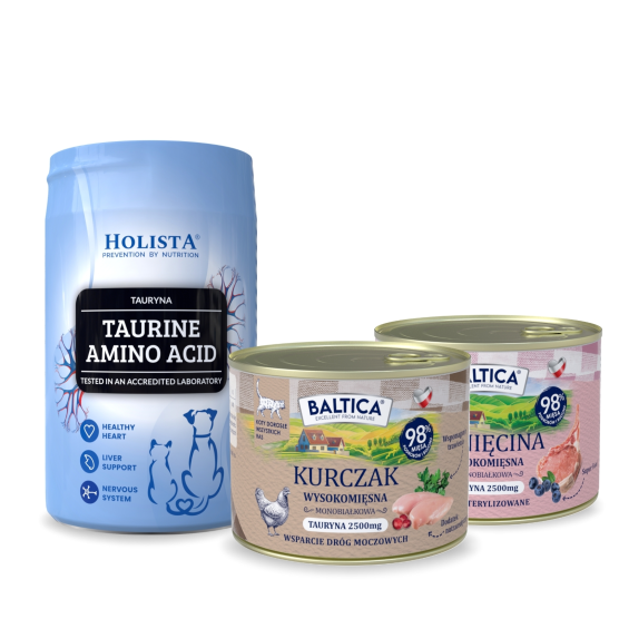 Karma mokra dla kota Kurczak Monoproteina 185g + Jagnięcina Monobiałkowa 185g + Tauryna 250g