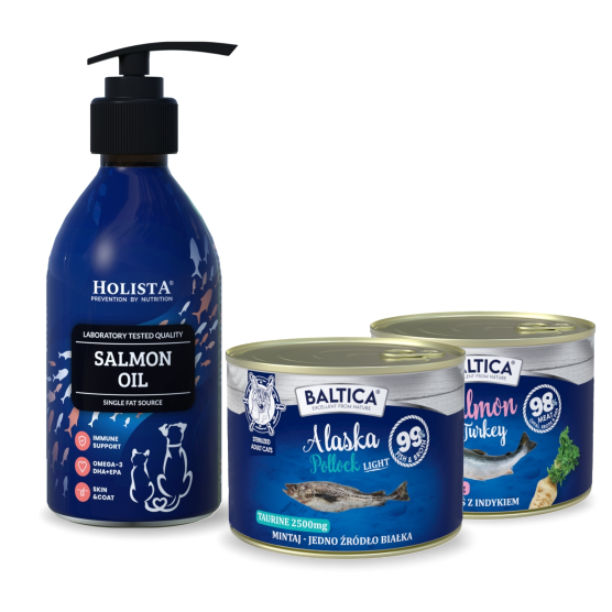 Karma mokra dla kota 100% Mintaj LIGHT 185g + Łosoś z indykiem 185g