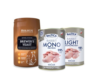 Karma mokra dla psa Królik Monoproteina 400g + Królik Light 400g + Drożdże browarnicze 200g