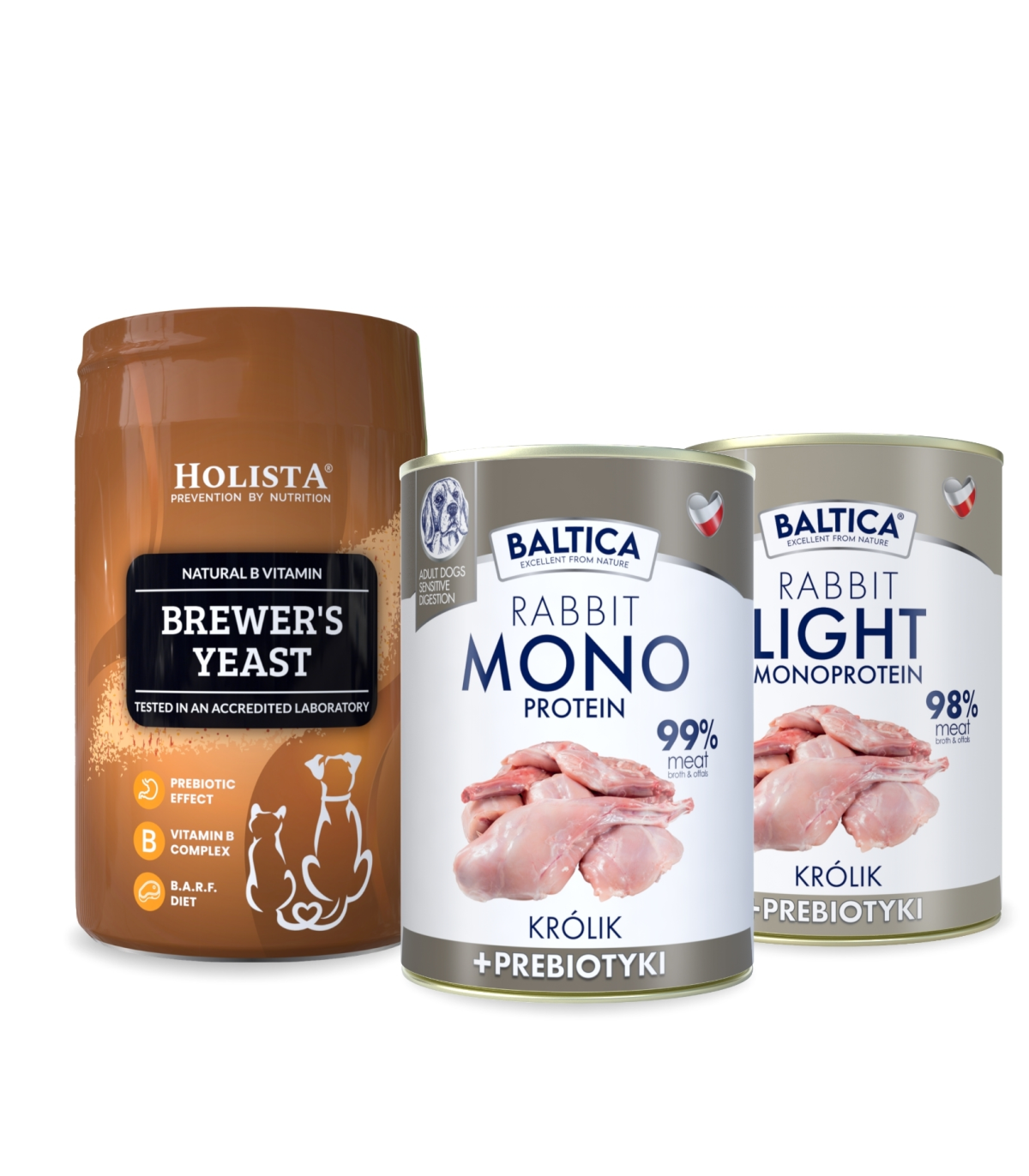 Karma mokra dla psa Królik Monoproteina 400g + Królik Light 400g + Drożdże browarnicze 200g