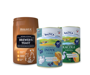 Karma mokra dla psa Indyk Monoproteina 400g + Kaczka monoproteina 400g + Drożdże browarnicze 200g