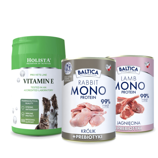 Karma mokra dla psa Królik Monoproteina 400g + Jagnięcina Monoproteina 400g + Witamina E 200g